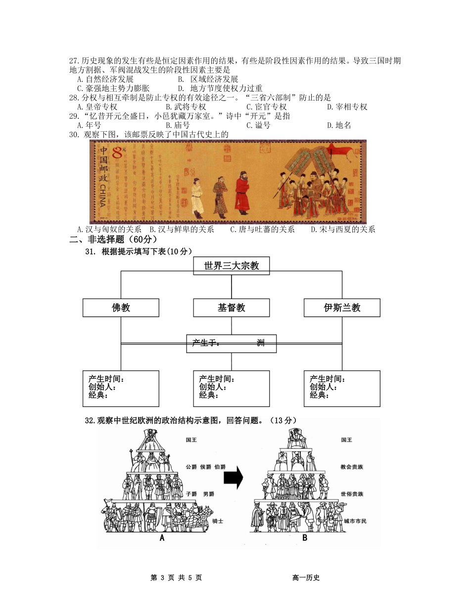 浦东2011学年第一学期高一历史期末抽测试卷_第3页