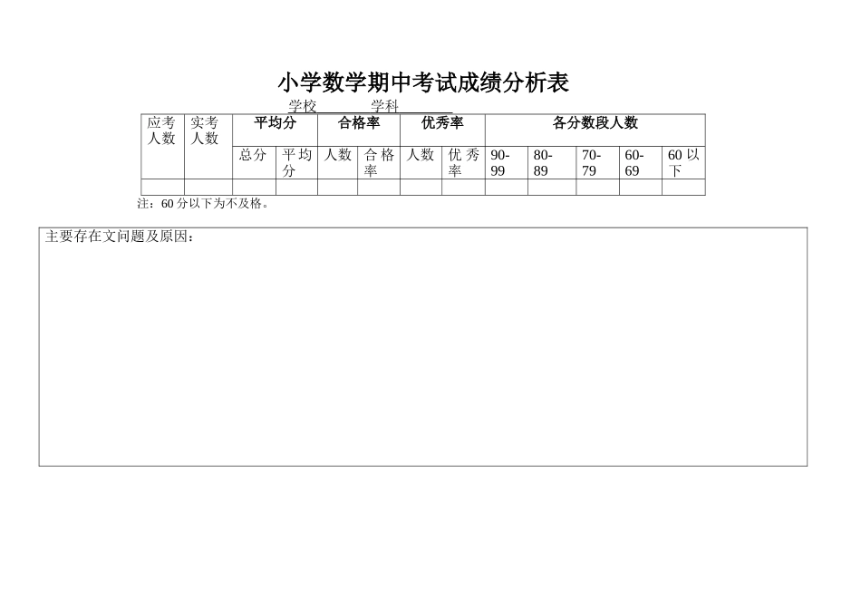 小学数学期中考试成绩分析表_第1页