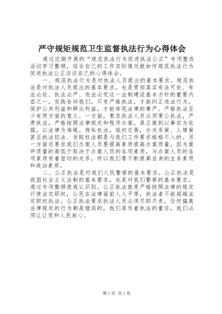 严守规矩规范卫生监督执法行为心得体会