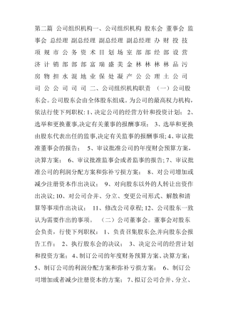 城投公司规章制度实用大全第二篇-公司组织结构及职责