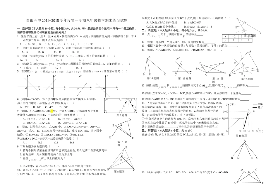 白银五中八年级上数学期末试题_第1页