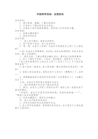 中班科学活动：会变的冰