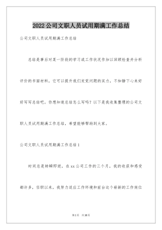 2024公司文职人员试用期满工作总结