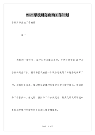 2024学校财务出纳工作计划_2