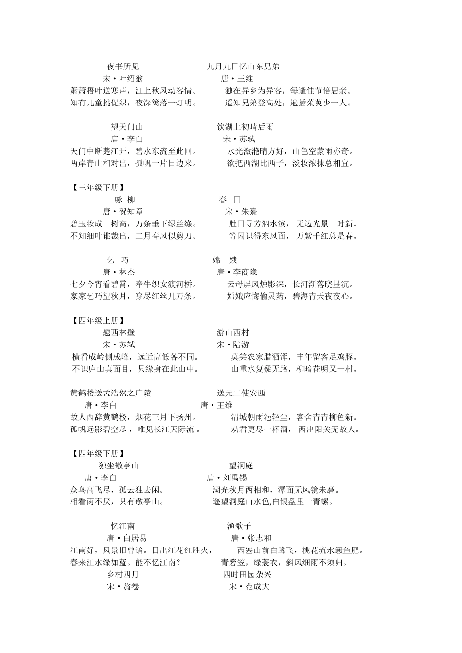 人教版一到六年级古诗词集锦_第2页
