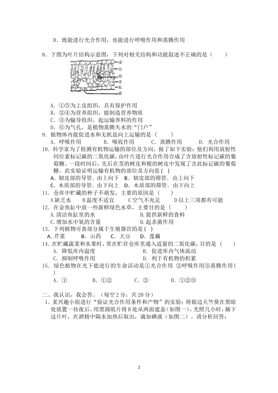 七年级上册第5章测试题_第2页