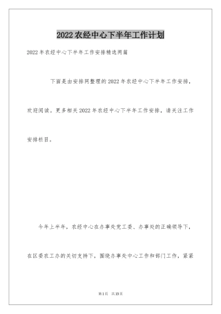 2024农经中心下半年工作计划