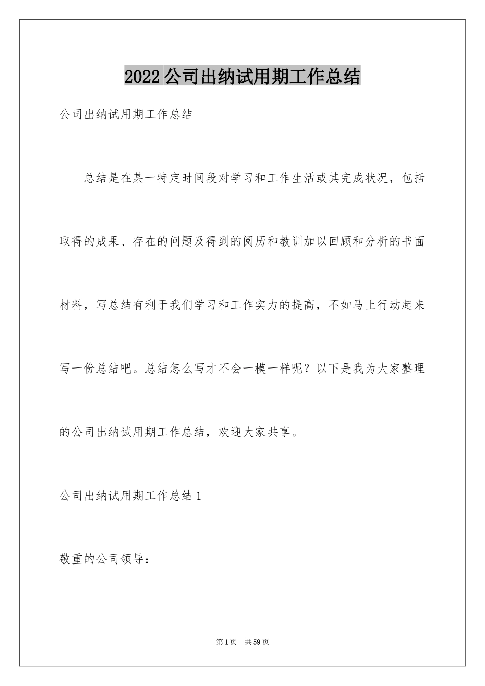 2024公司出纳试用期工作总结_第1页