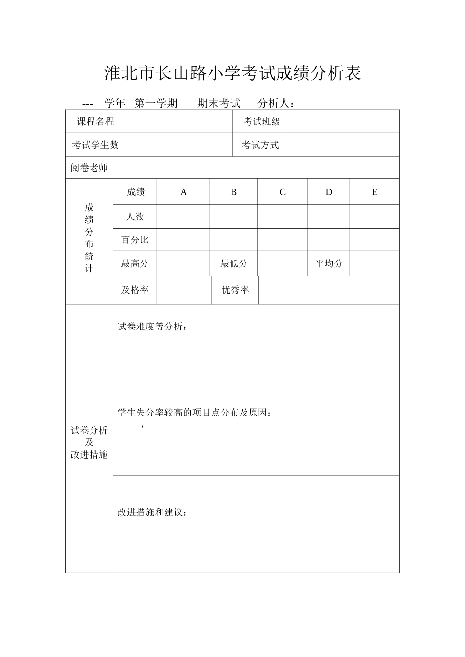小学成绩分析表样表_第1页