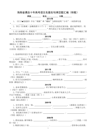 海南省课改十年高考语文名篇名句填空题汇编（转载）