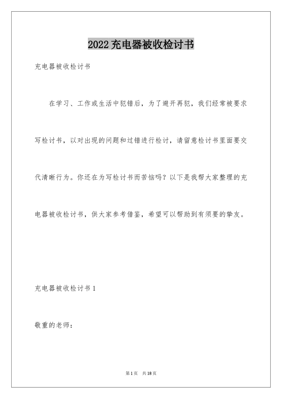 2024充电器被收检讨书_第1页