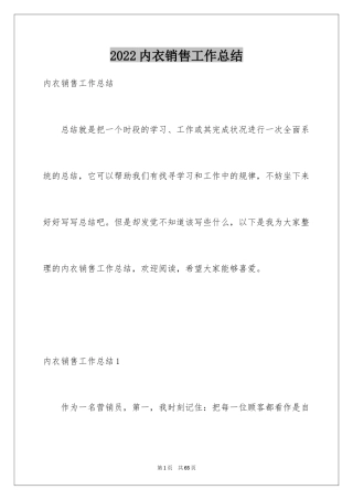 2024内衣销售工作总结