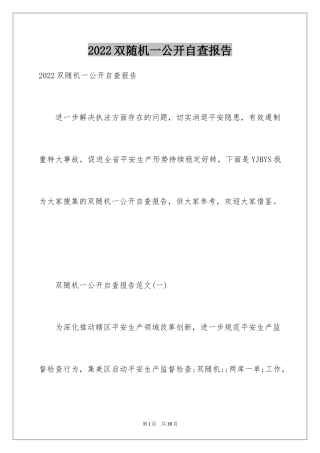 2024双随机一公开自查报告