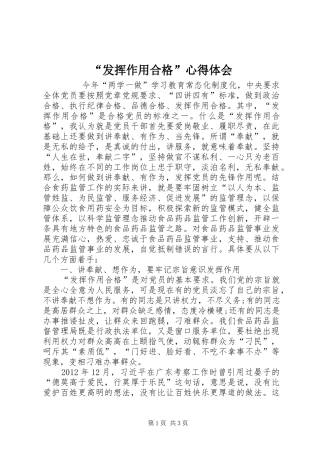 “发挥作用合格”心得体会