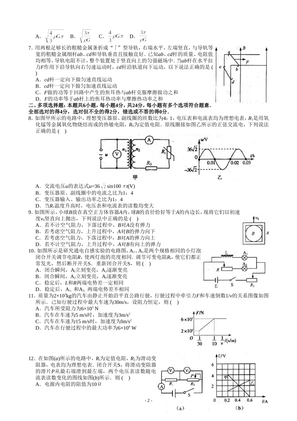 苏州市2015届高三调研测试物理卷(201502)_第2页
