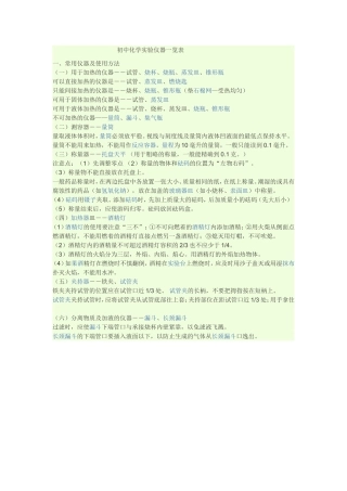 初中化学实验仪器一览表