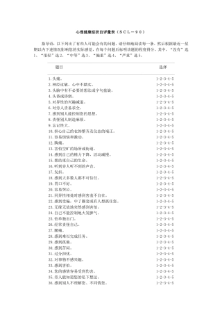 心理健康症状自评量表