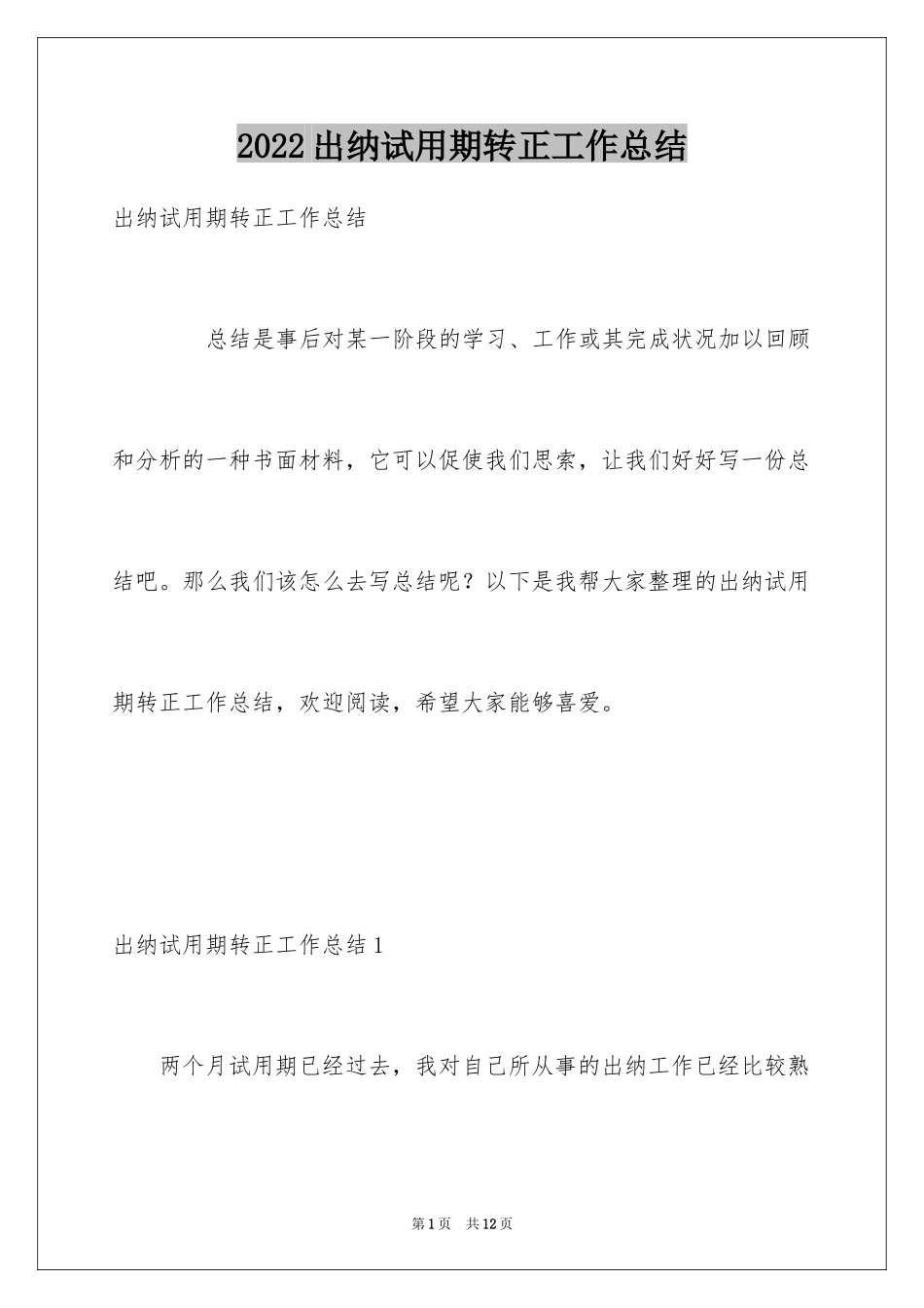 2024出纳试用期转正工作总结_5_第1页