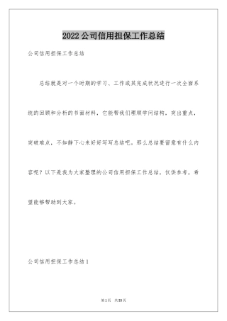 2024公司信用担保工作总结