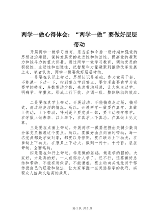 两学一做心得体会：“两学一做”要做好层层带动
