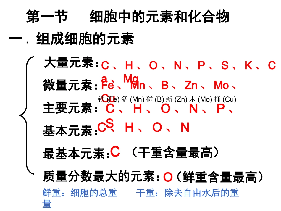 细胞中的元素和化合物-一轮复习_第1页