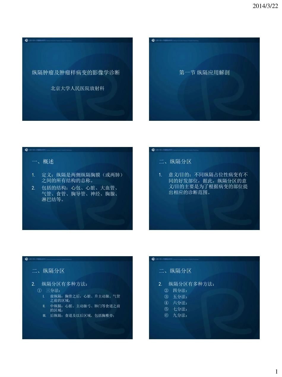 纵隔肿瘤及肿瘤样病变的影像学诊断2014_第1页
