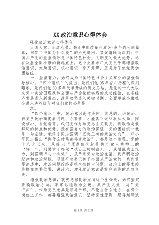XX政治意识心得体会