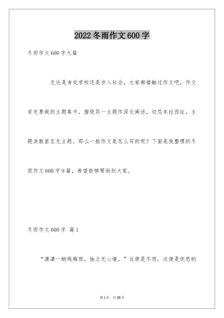 2024冬雨作文600字