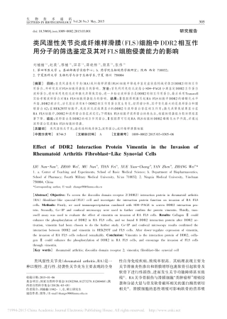 类风湿性关节炎成纤维样滑膜及其对FLS细胞侵袭能力的影响_刘楠楠