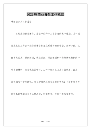 2024啤酒业务员工作总结