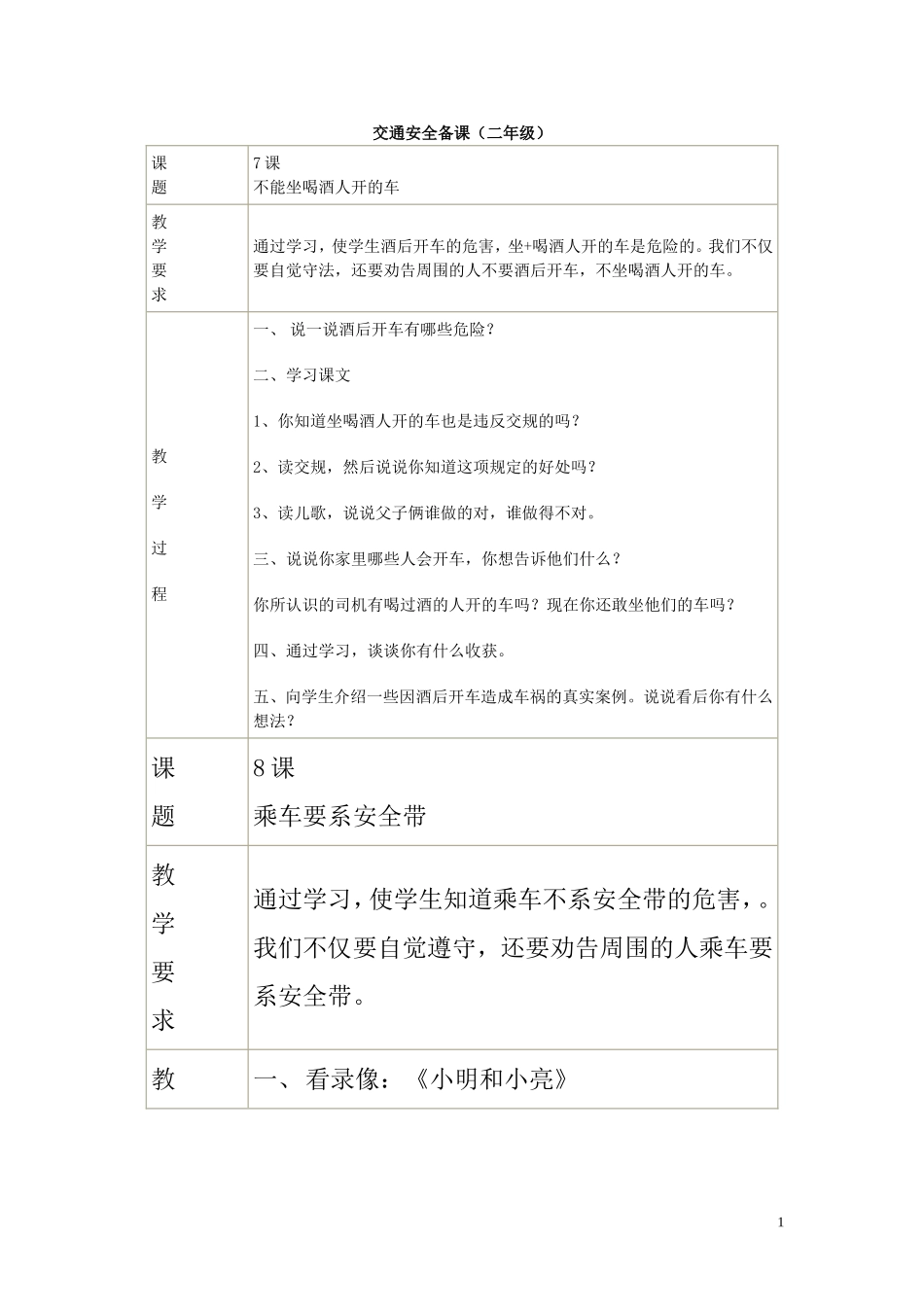 二年级安全备课_第1页