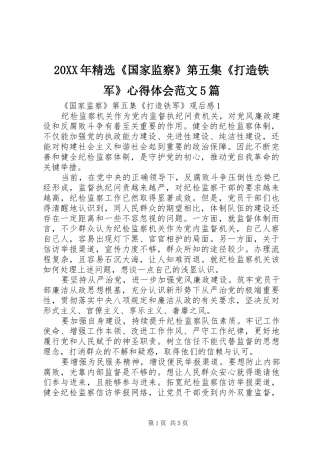 20XX年精选《国家监察》第五集《打造铁军》心得体会范文5篇