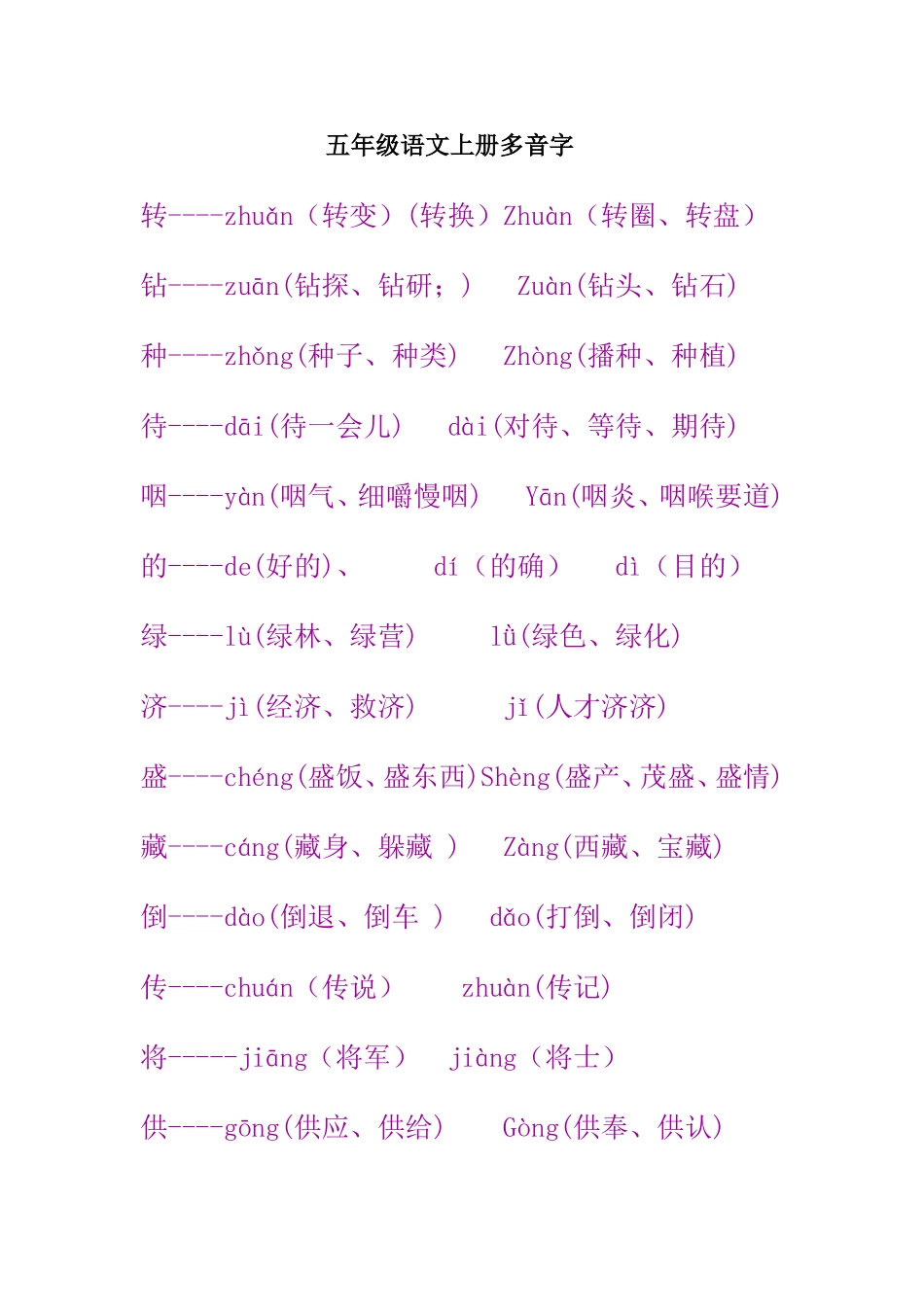 五年级语文上册多音字_第1页