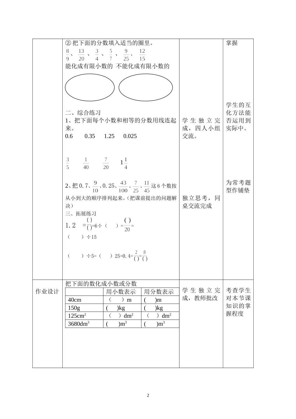 分数和小数的互化教学设计123_第2页