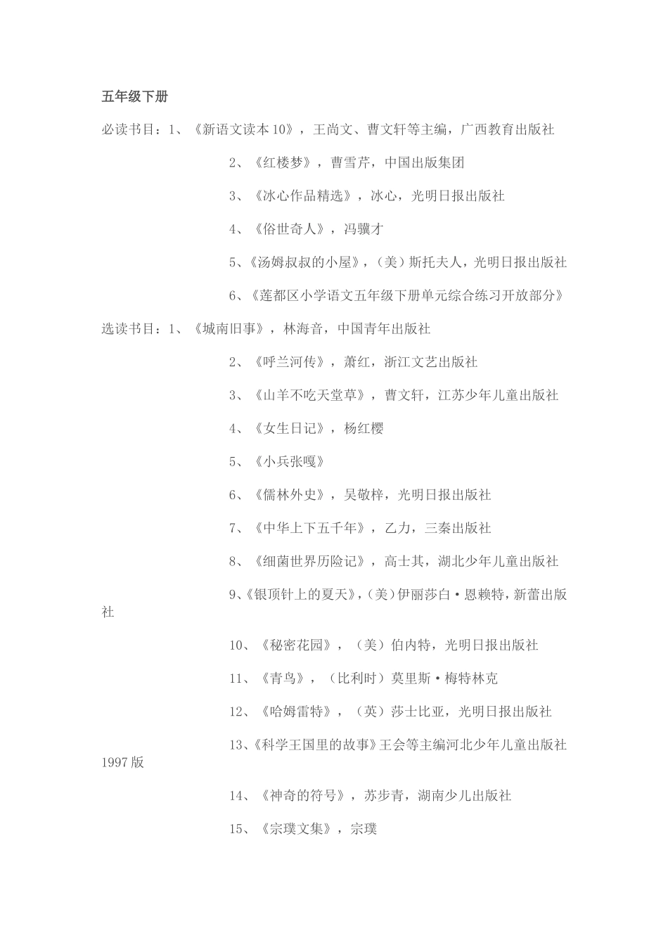 小学语文五年级学生课外阅读推荐书目_第3页