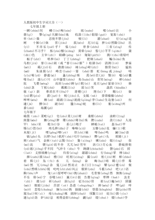 人教版初中生字词大全