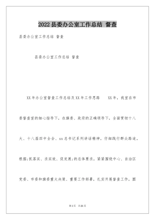 2024县委办公室工作总结 督查