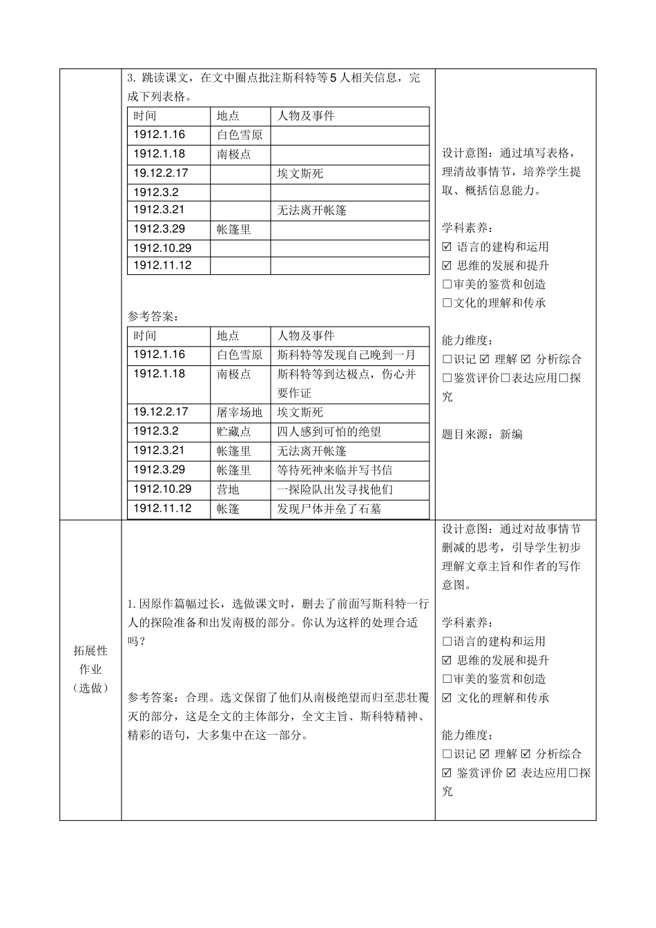 人教版七年级语文下册双减分层书面作业设计案例样例伟大的悲剧_第2页