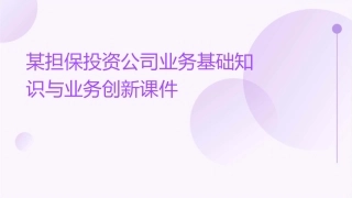 某担保投资公司业务基础知识与业务创新课件