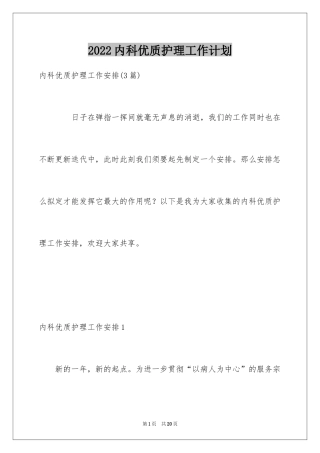 2024内科优质护理工作计划