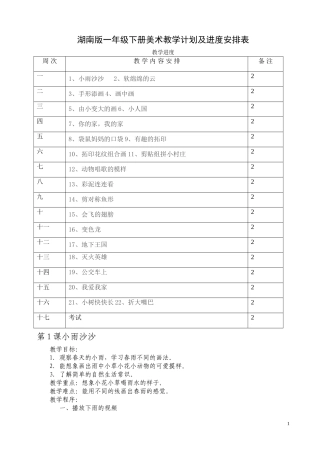 湖南美术出版社2013年一年级美术下册教案[1]