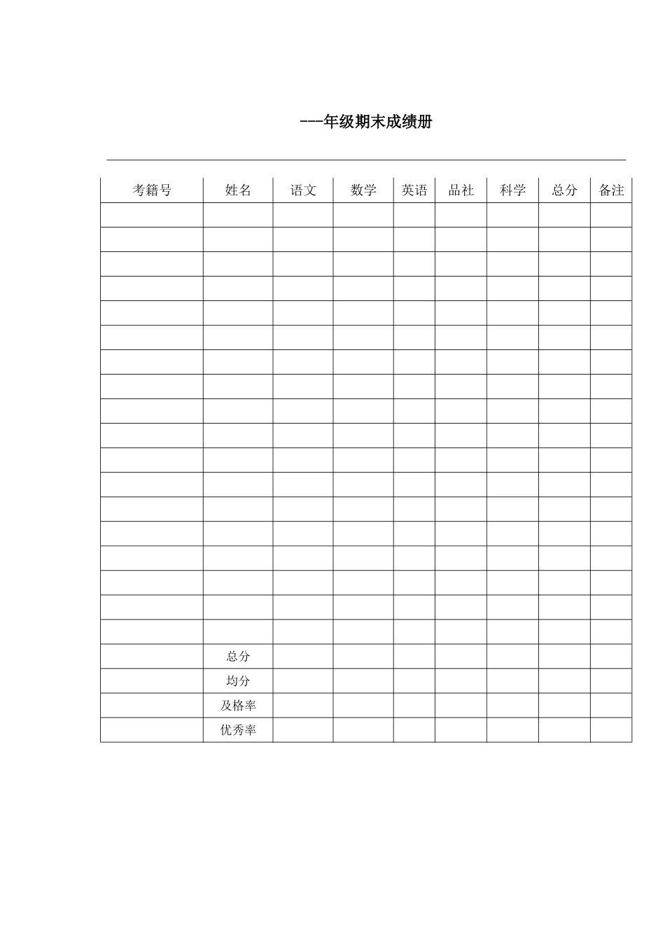 年级期末成绩册_第1页