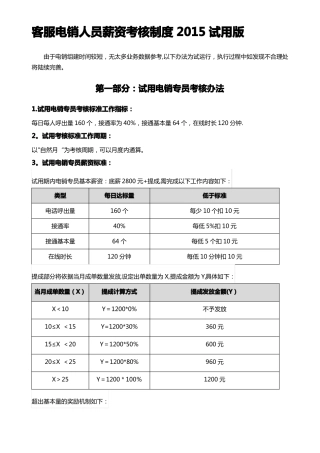客服电销员工薪资考核制度11