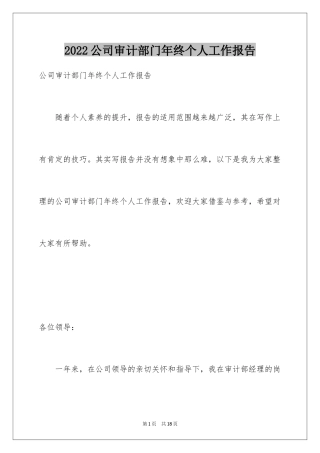 2024公司审计部门年终个人工作报告