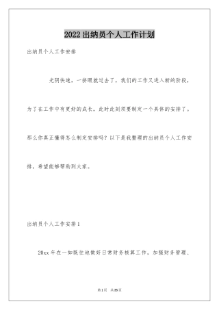 2024出纳员个人工作计划