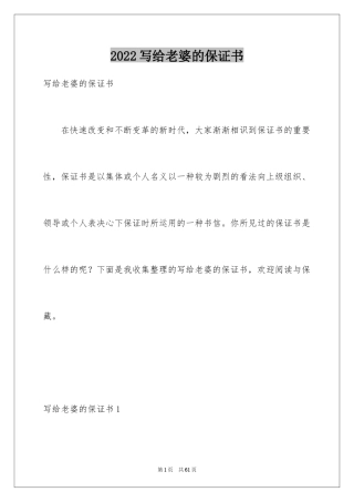 2024写给老婆的保证书