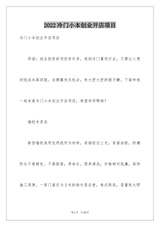 2024冷门小本创业开店项目