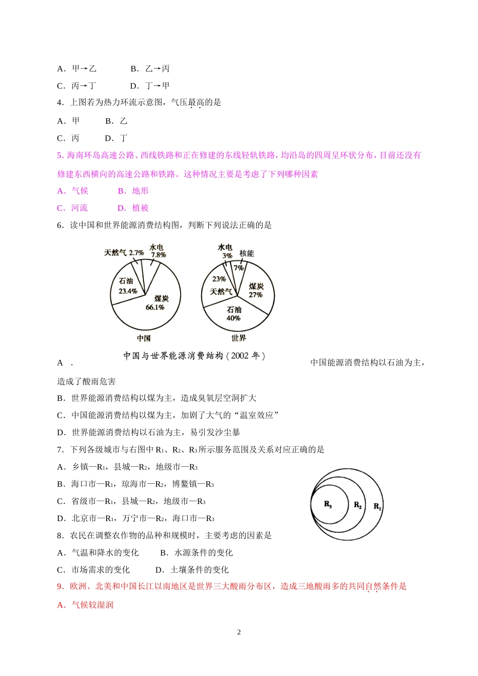 海南省2009届普通高中基础会考试卷_第2页
