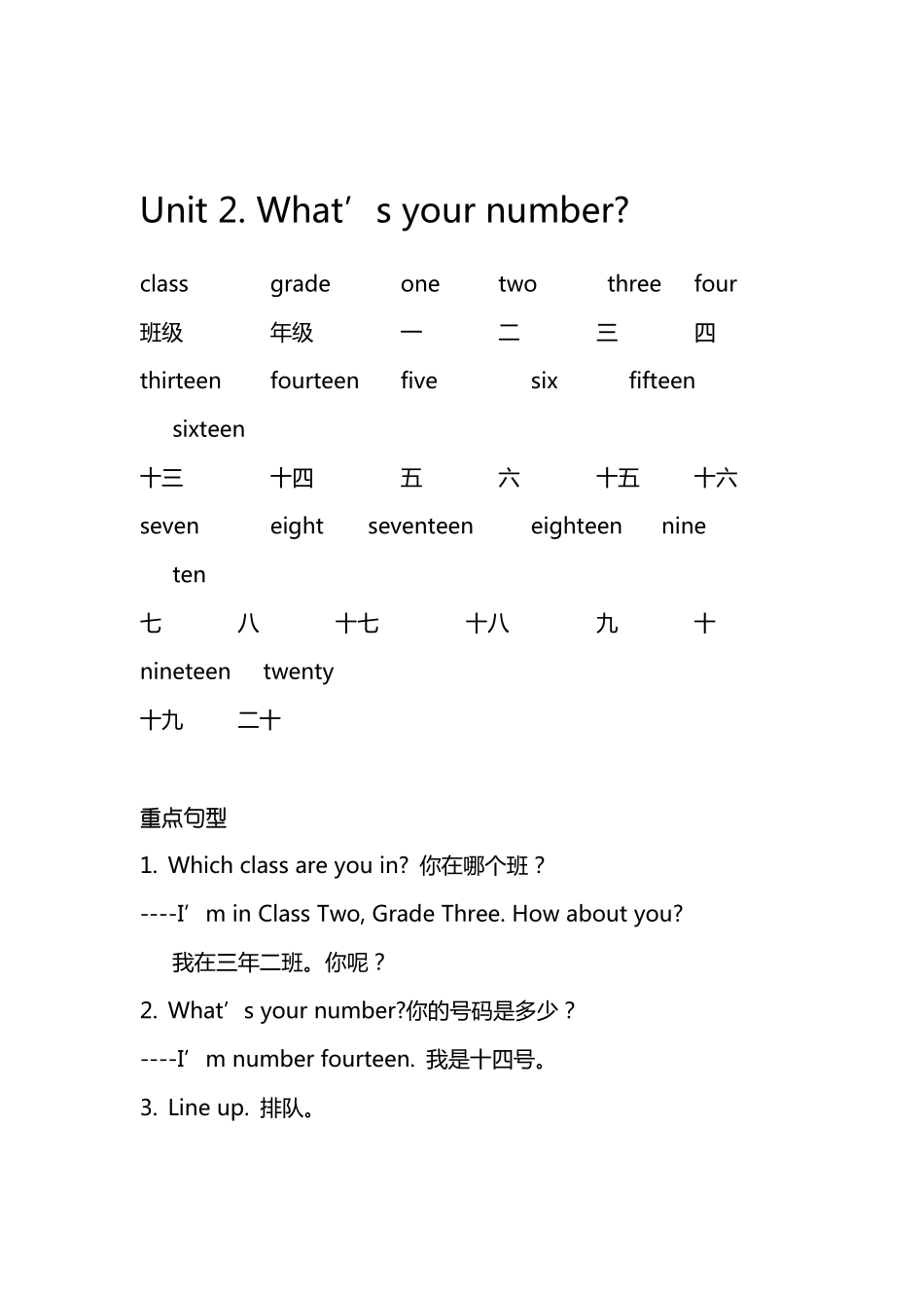 人教精通版小学英语四年级上册重点词语及句型_第3页