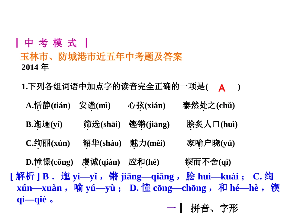 中考语文专题复习课件：1拼音、字形_第2页